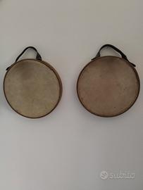 coppia tamburelli legno vintage 