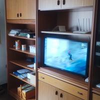 mobile da salotto con vetrina e libreria in legno 