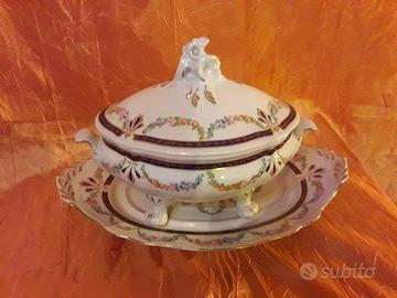 Zuppiera su vassoio ovale porcellana