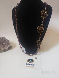 collana rosario ametista fiori rame biconi agata