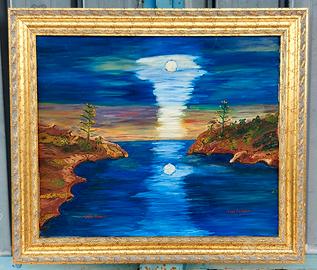 Quadro astratto con Luna splendente dipinto a olio