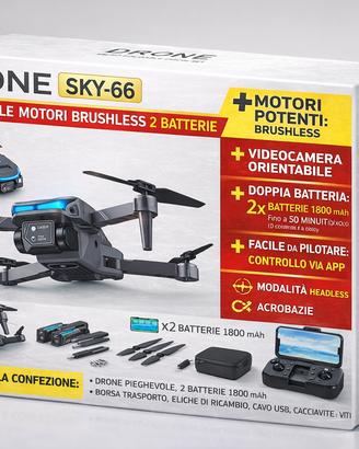 Mini Drone Pieghevole SKY 66 con 2 Batterie Borsa