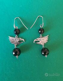 Orecchini argento 925 con ciondolo aquila e onice