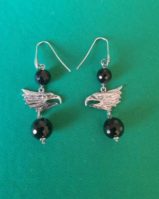 Orecchini argento 925 con ciondolo aquila e onice
