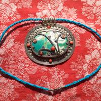 Grande ciondolo argento turchese corallo