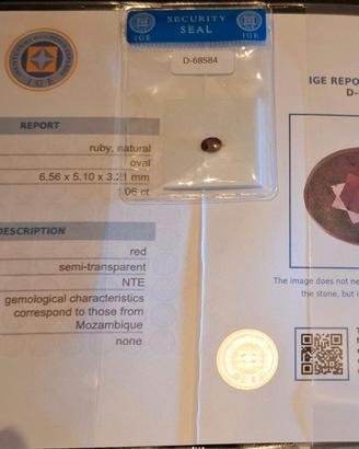 Rubino Naturale 1.06 ct - Mozambico (Certificato)