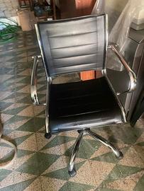 Poltrona Direzionale Design Acciaio Pelle Nera