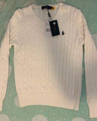 Maglione Polo Ralph Lauren Bianco a Trecce