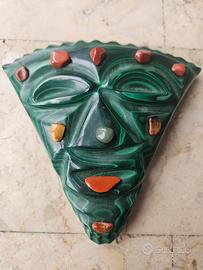 maschera in pietra di vera Malachite vintage 