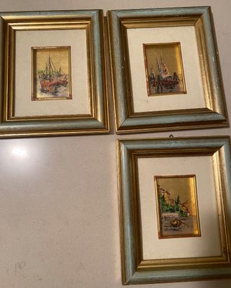 Serigrafie -3 quadretti foglia d’oro 22 carati -
