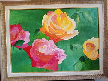 Quadro acrilico "4 rose rosse"