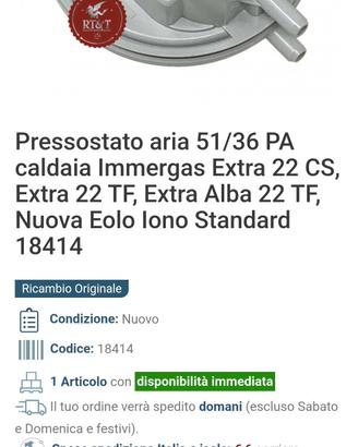 Pressostato aria 51/36 PA, caldaia immergas 