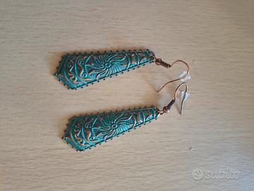 Orecchini pendenti stile etnico / boho rame e verd
