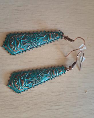 Orecchini pendenti stile etnico / boho rame e verd