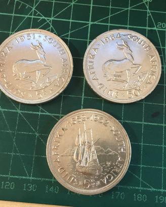 lotto 3 monete argento '500 gr85 5 shilling africa