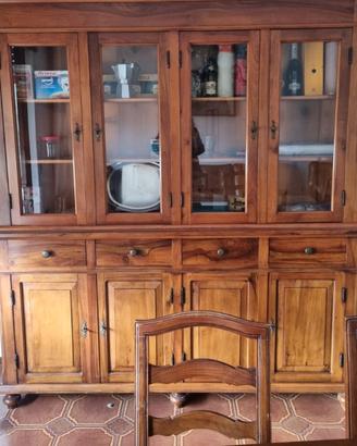 Sala completa in noce massello con divani in pelle