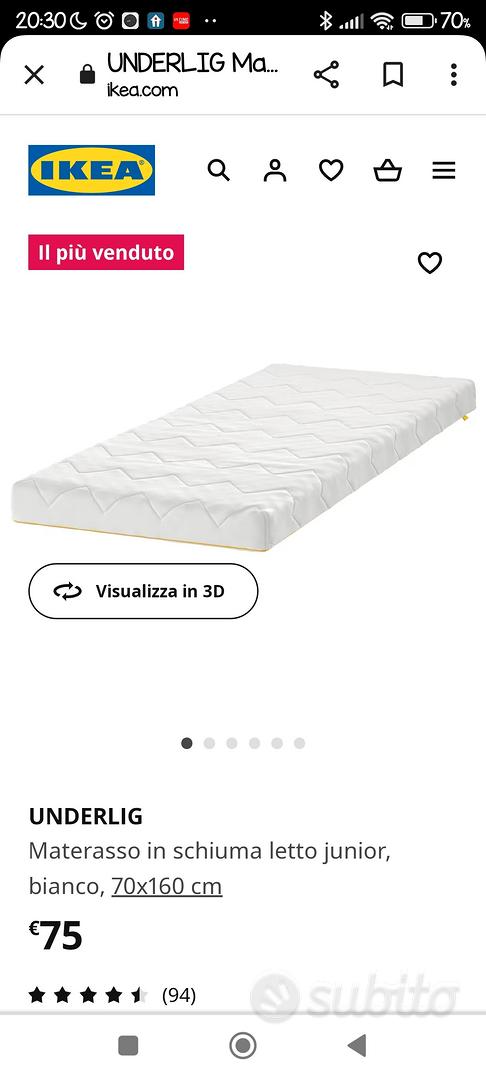 UNDERLIG Materasso in schiuma letto junior, bianco, 70x160 cm - IKEA Italia