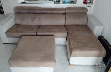 Divano letto a L con rete ortopedica e pouf
