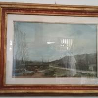 Quadro paesaggio con cornice dorata/bordeaux