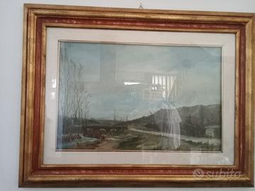 Quadro paesaggio con cornice dorata/bordeaux