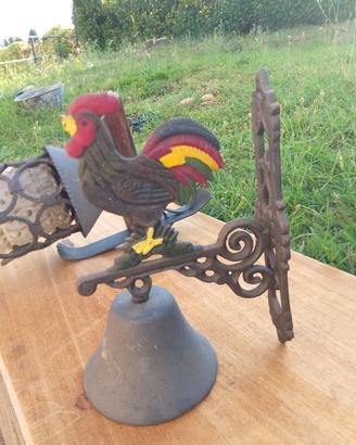 gallo in ghisa d'epoca con campana  