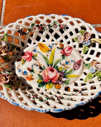 Cestino Ceramica Traforata Vintage Nove Anni ‘30