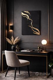 Quadro astratto con texture e foglia oro