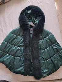 Poncho cappa Luxury verde petrolio vera pelliccia