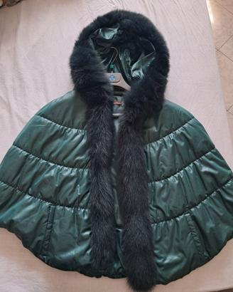 Poncho cappa Luxury verde petrolio vera pelliccia