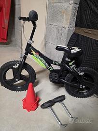 Bicicletta bambini + rotelle + coni