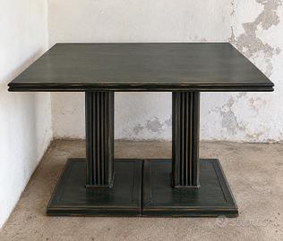 Tavolo grande vintage in legno scuro – doppia base
