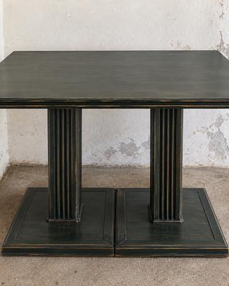 Tavolo grande vintage in legno scuro – doppia base