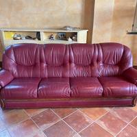 Set di Divani in Pelle Rosso Scuro - 3 e 4 Posti