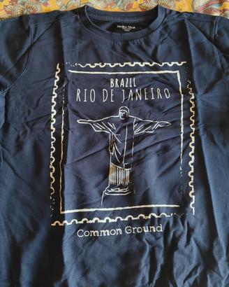 Felpa uomo Piazza Italia blu navy stampa Rio de Ja