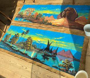 2 papiri dipinti a mano in con timbro sul retro.