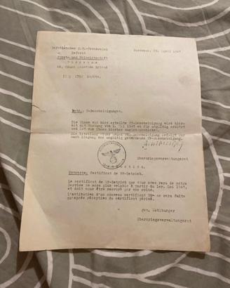 Documento WWII occupazione Francia Timbro Aquila