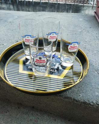 vassoi e bicchieri birra peroni e nastro azzurro