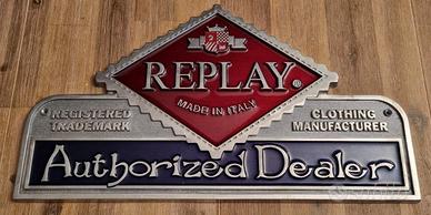 INSEGNA REPLAY JEANS TARGA SMALTATA EPOCA VINTAGE