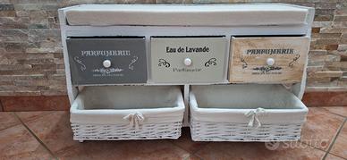 panca shabby  con cassetti e cestini