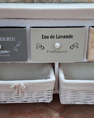 panca shabby  con cassetti e cestini