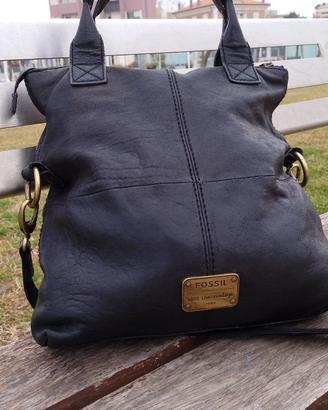 Borsa in vera pelle nera Fossil
