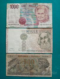 banconote italiane lire 500, 1000.