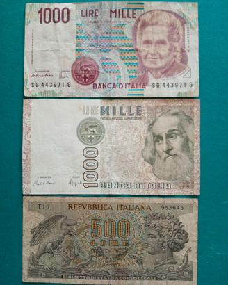banconote italiane lire 500, 1000.