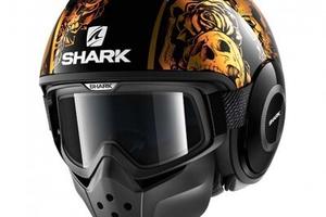 Casco Shark Drak grafica Sanctus nero e arancio TG