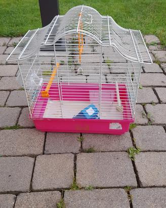 gabbia per canarini e pappagalli con accessori