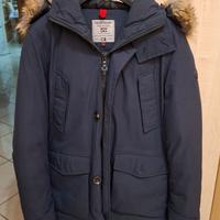 Parka Uomo Old Seams Blu Navy con Cappuccio in Pel
