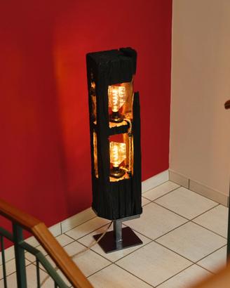 Lampada Artigianale in Legno Fiammato