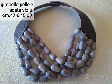 girocollo pelle e agata viola