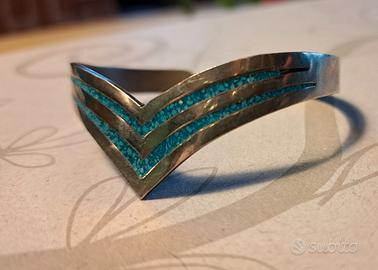 Bracciale rigido argento e azzurro