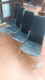 Set 4 sedie in ecopelle nero e metallo  da rivesti